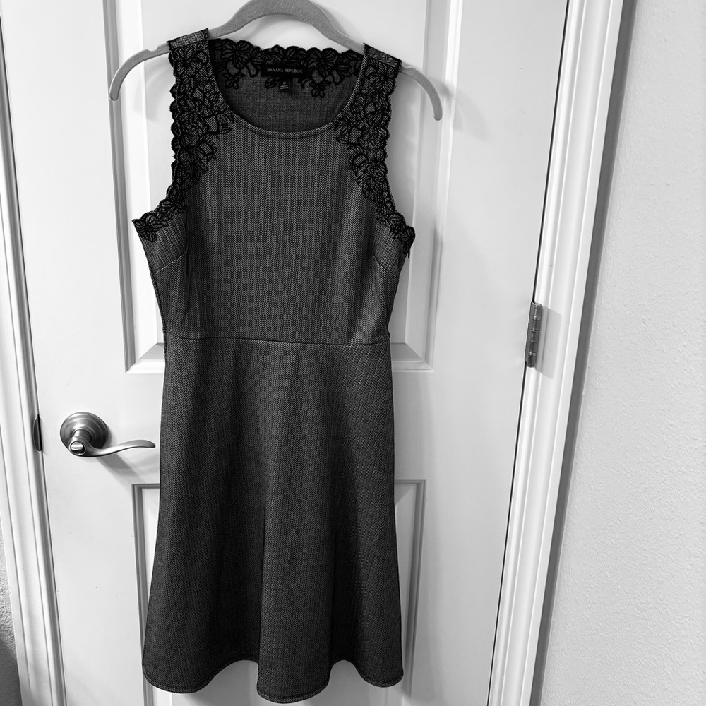 Banana Republic Gray Midi Dress with Black Embroidery